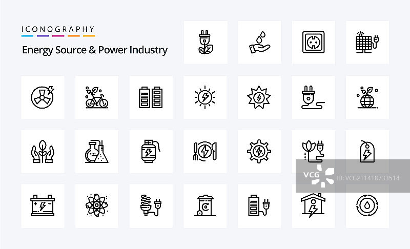 25个能源电力行业线性图标包图片素材