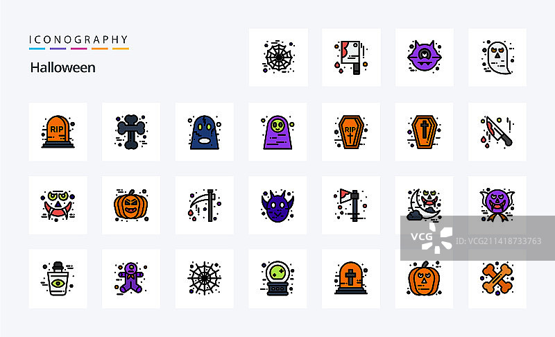 25个万圣节线条填充风格图标包图片素材