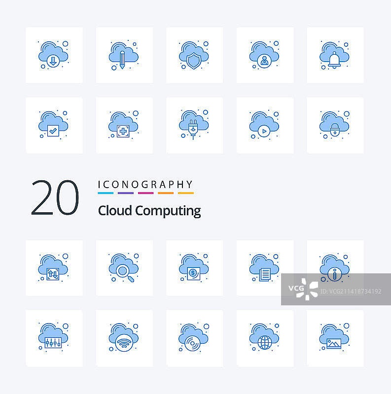20个云计算蓝色图标包，如信息图片素材