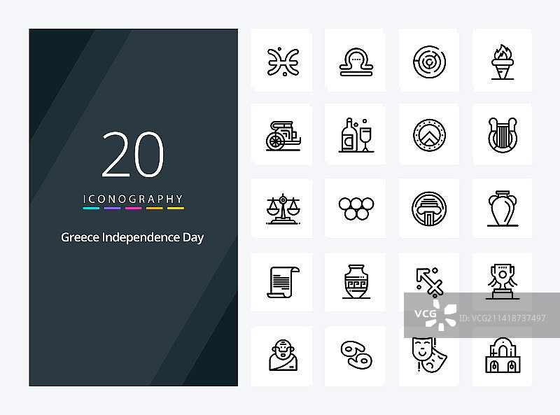 20个希腊独立日轮廓图标图片素材