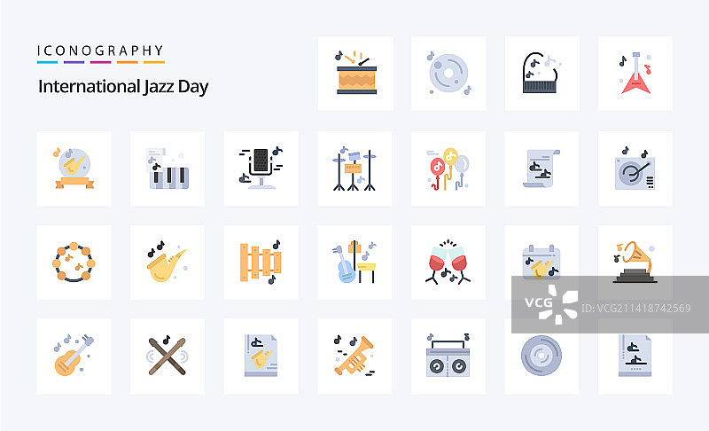 国际爵士乐日扁平风格彩色图标合集图片素材