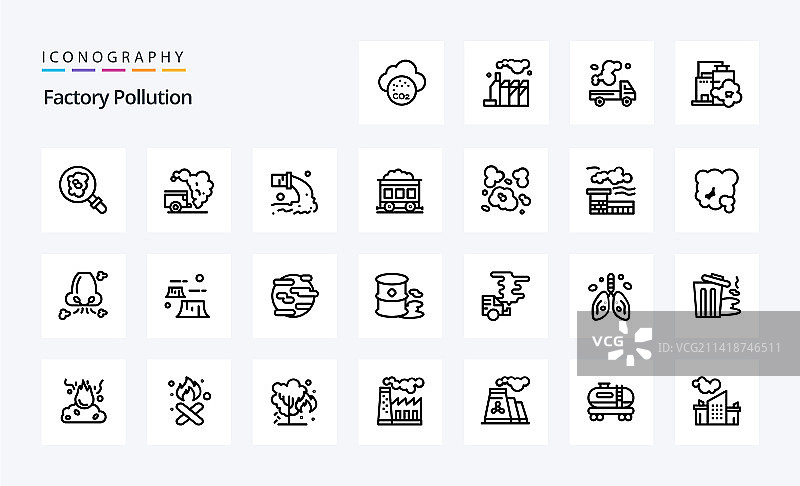 25个工厂污染线性图标包图片素材