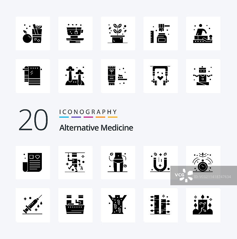 20个替代医学实心字形图标包图片素材