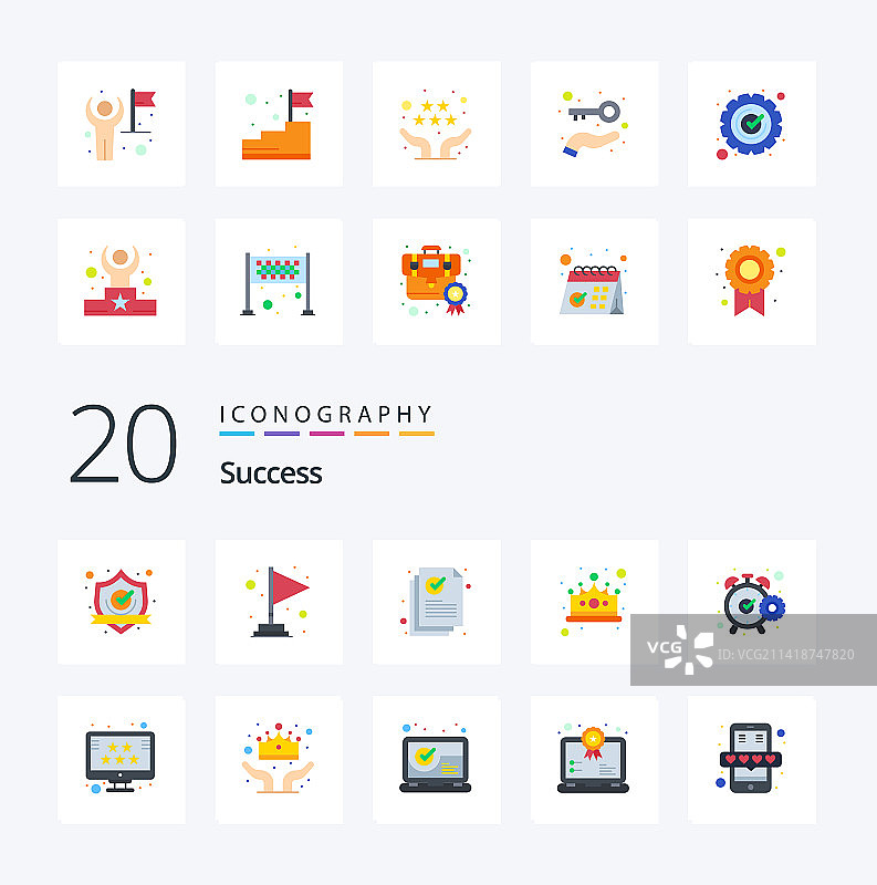 20款成功的扁平风格彩色图标包，如齿轮等图片素材