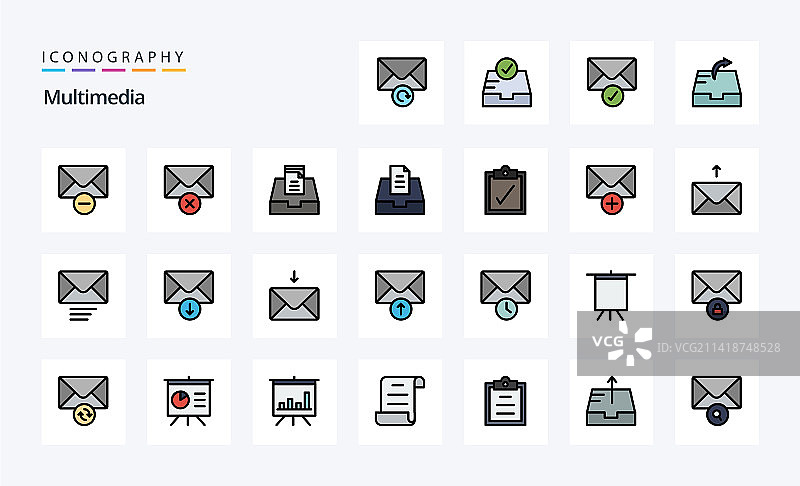 25个多媒体线性填充风格图标包图片素材