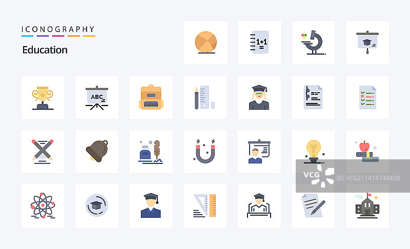 25个教育扁平彩色图标包图片素材