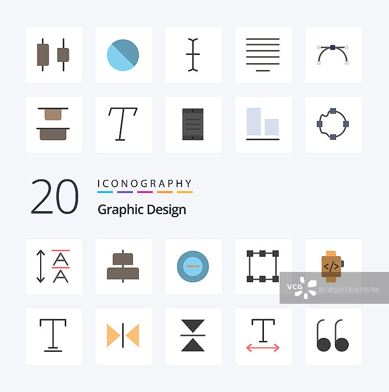 20个设计扁平风格彩色图标包，如翻转文本图片素材