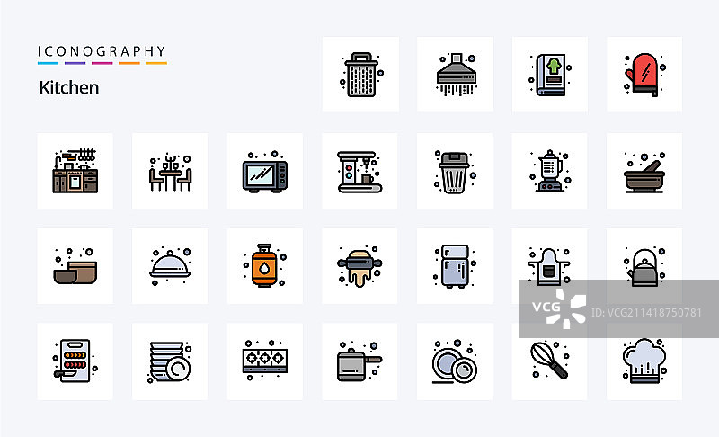 25个厨房线性填充风格图标包图片素材