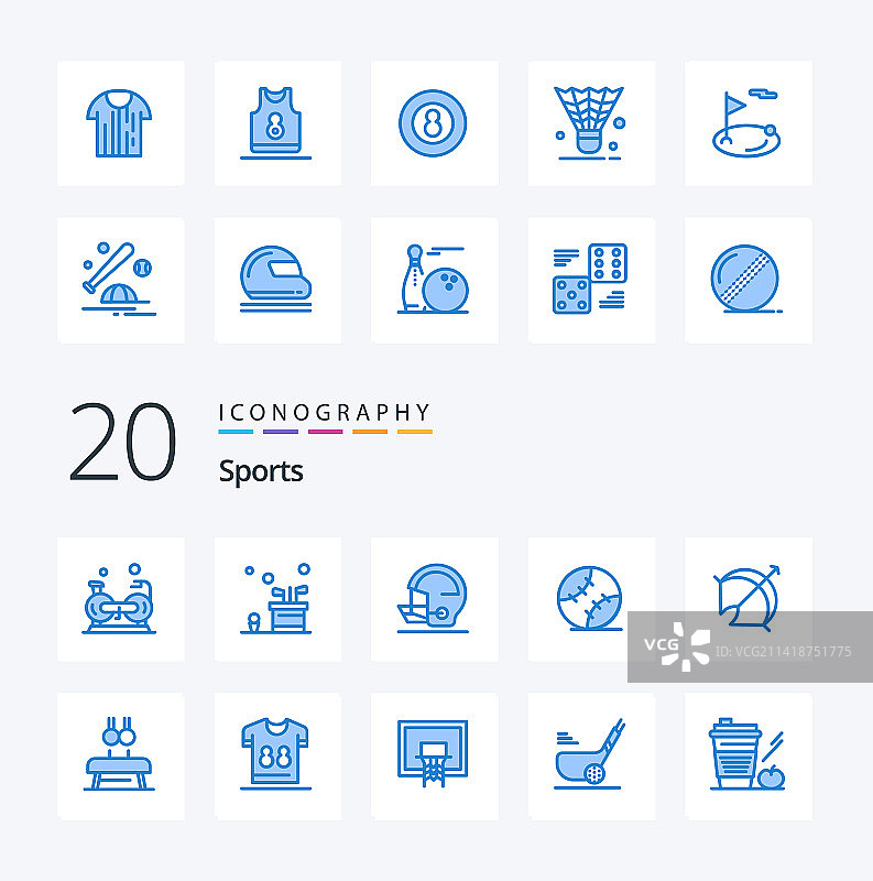 20款蓝色体育彩色图标，如运动球图片素材