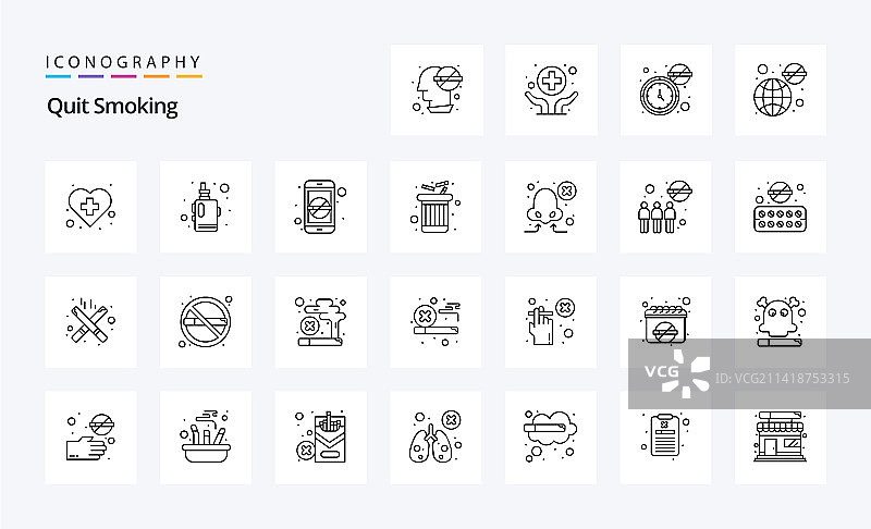 25个戒烟线性图标包图片素材