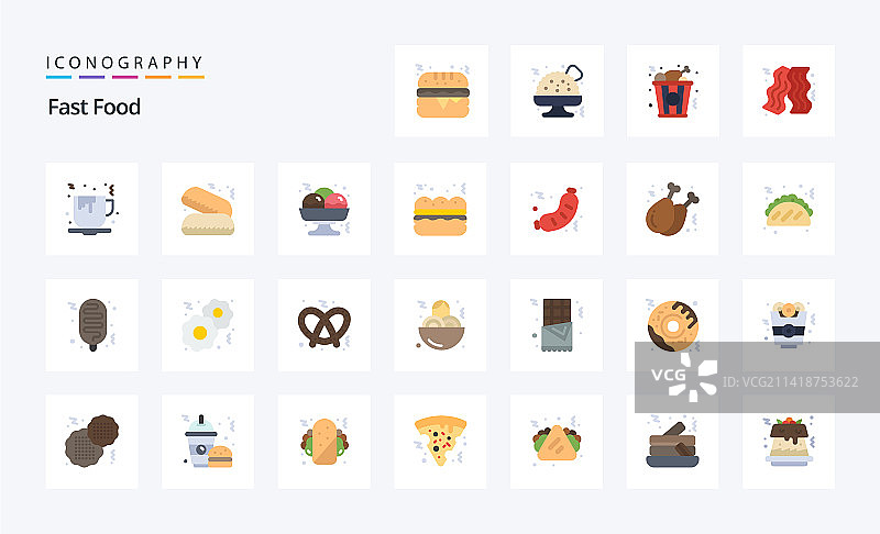 25个快餐扁平风格彩色图标包图片素材