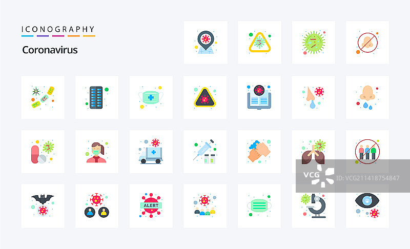 25个冠状病毒扁平风格彩色图标包图片素材
