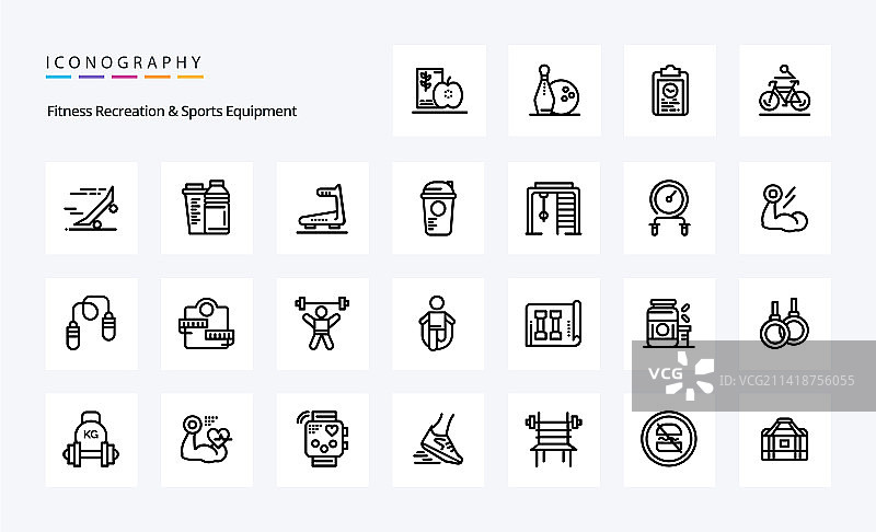 25种健身休闲和运动器材线条素材图片素材