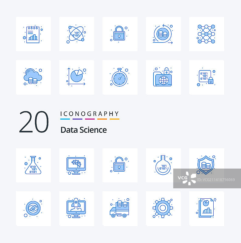 20个数据科学蓝色图标包图片素材