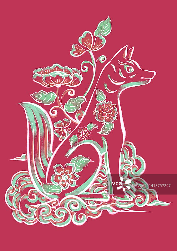 非凡洋红十二生肖中国风纹样-狗年图片素材