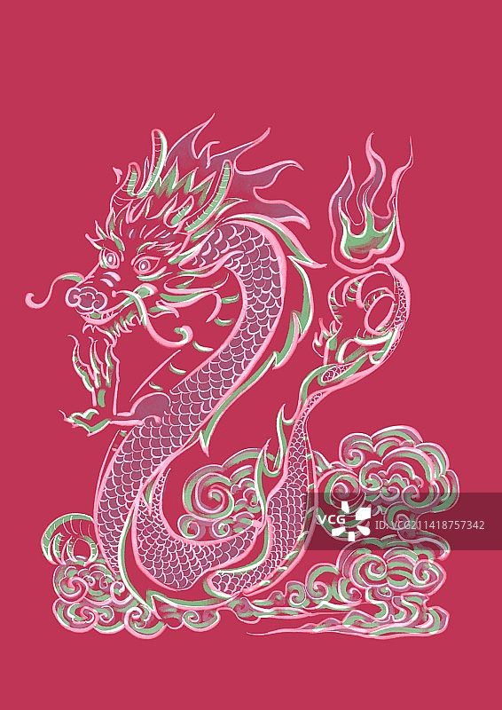 非凡洋红十二生肖中国风纹样-龙年图片素材