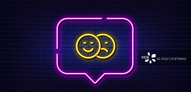 点赞和不喜欢线性图标，笑脸霓虹灯标志图片素材