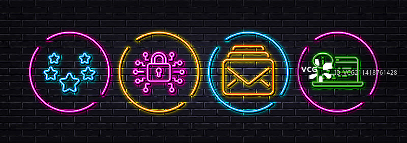 星星安全锁和邮件极简线条图标图片素材