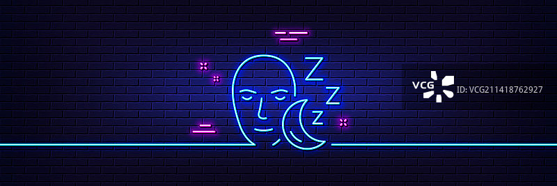 睡眠线性图标，夜晚休息霓虹灯光图片素材