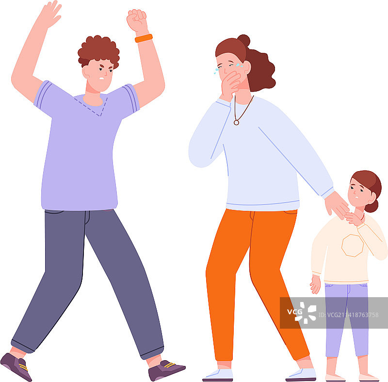 家庭争吵：男人对女人和孩子大喊大叫图片素材