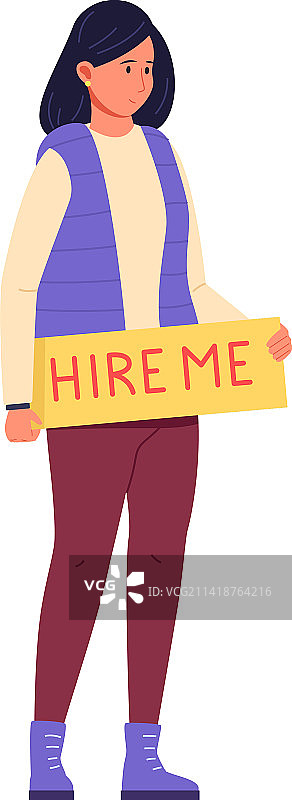 举着“雇佣我”标语的年轻求职女性图片素材