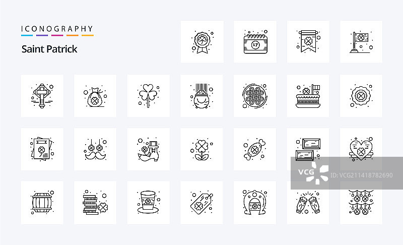 25个圣帕特里克节线条图标包图片素材