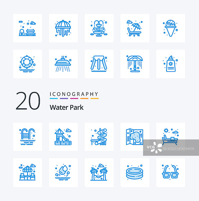 20个水上乐园蓝色水主题图标合集图片素材