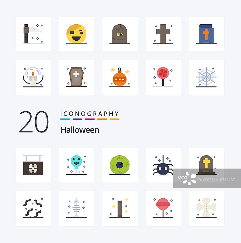 包含幽灵等万圣节扁平彩色图标包图片素材