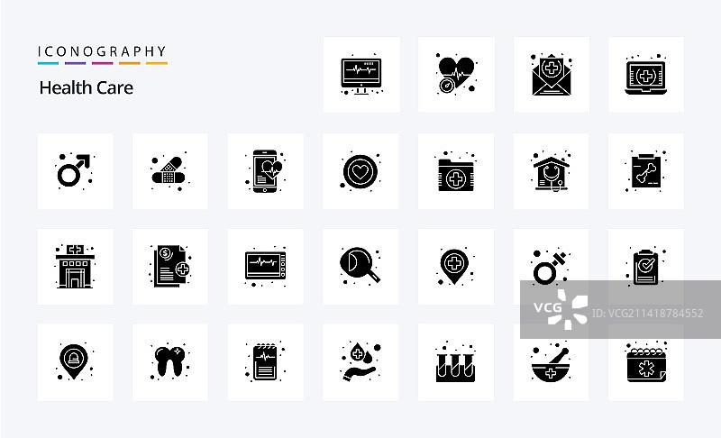 25保健固体字形图标包图片素材