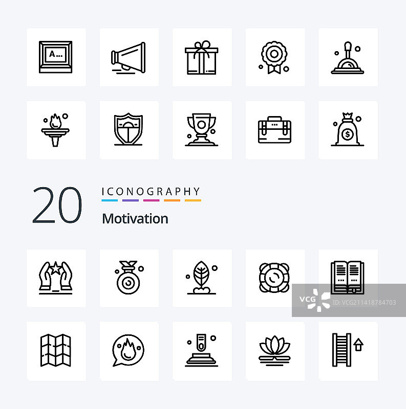 20个励志线性图标，如教育漂浮等图片素材