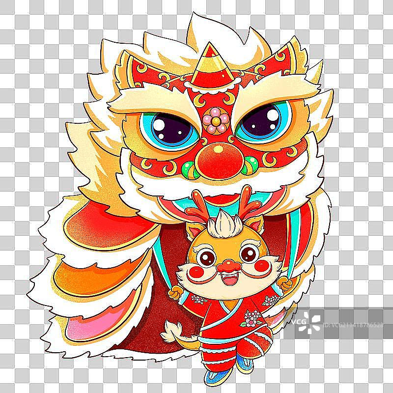 国潮新年春节龙年舞狮龙元素图片素材