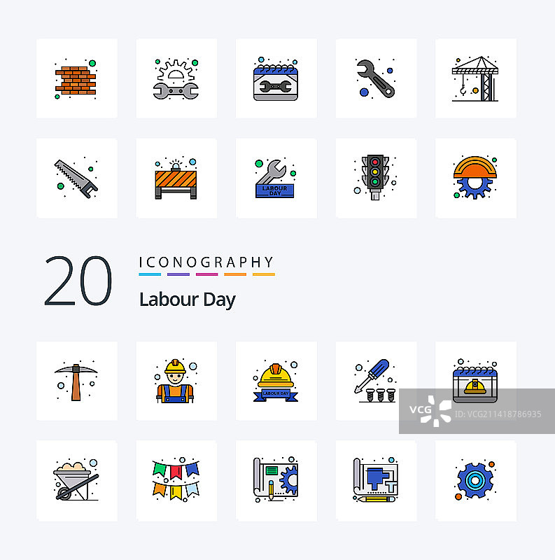 20个劳动节线性填充图标包图片素材