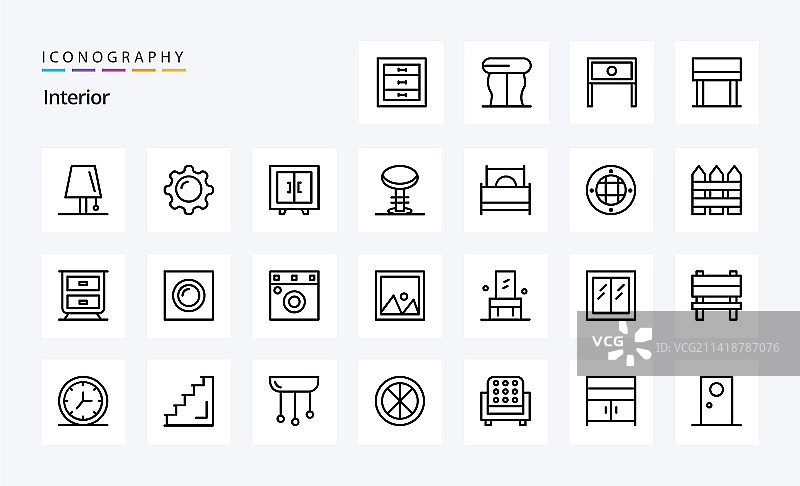 25个室内线性图标包图片素材