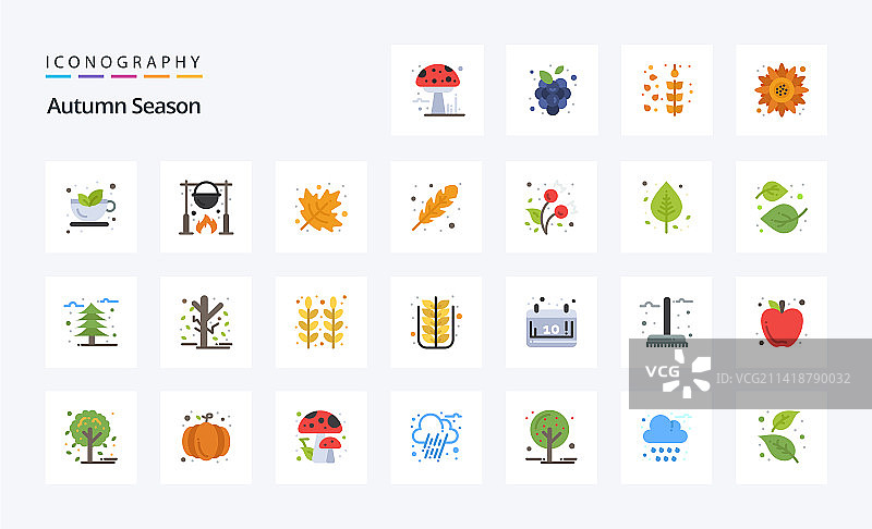 25个秋季扁平风格彩色图标包图片素材