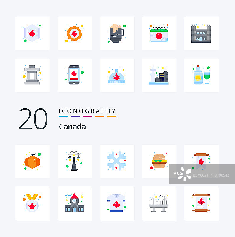 20个加拿大扁平彩色图标包图片素材