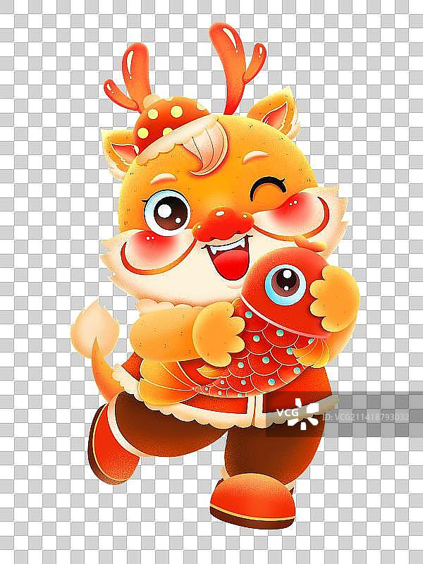 新年春节龙年抱锦鱼的金龙图片素材