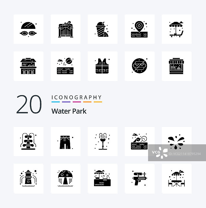 20个水上乐园实心字形图标包，如花园等图片素材