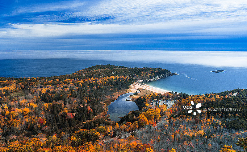 美国缅因州阿卡迪亚国家公园天空大海高角度视图图片素材