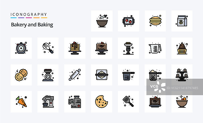 25个烘焙线性填充风格图标包图片素材