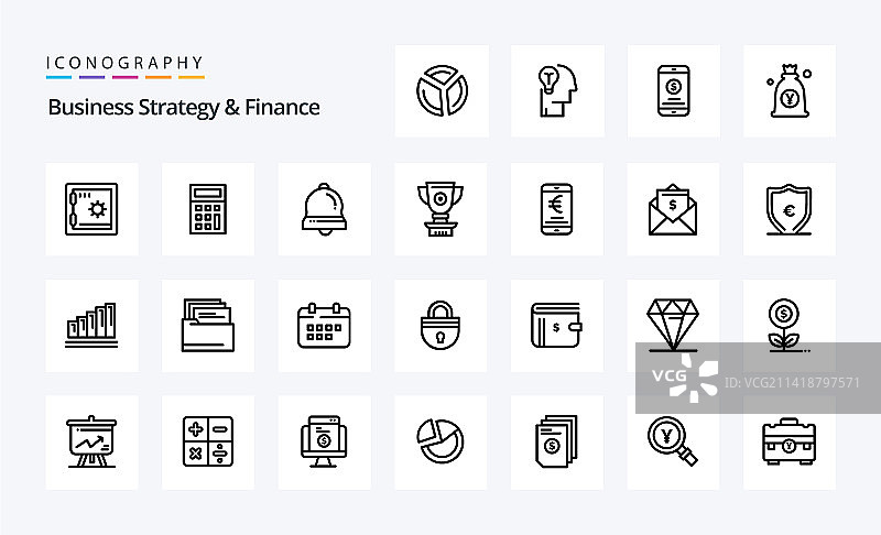 25个商业策略和金融线性图标包图片素材
