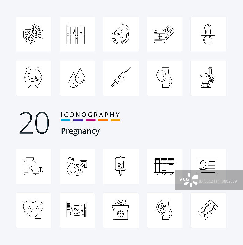 20个怀孕相关线性图标，如胶囊药物图片素材