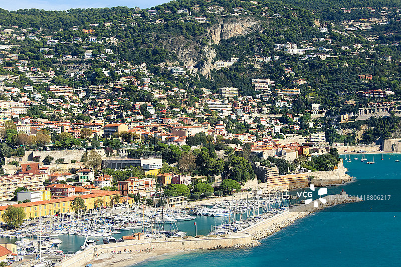 法国尼斯海滨城镇景观鸟瞰图片素材