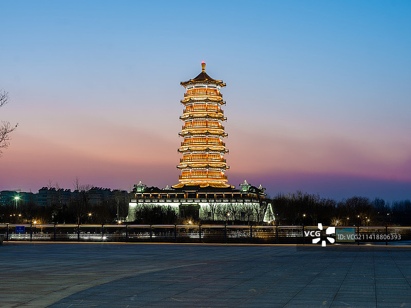 淄博孝妇河湿地公园齐风塔图片素材