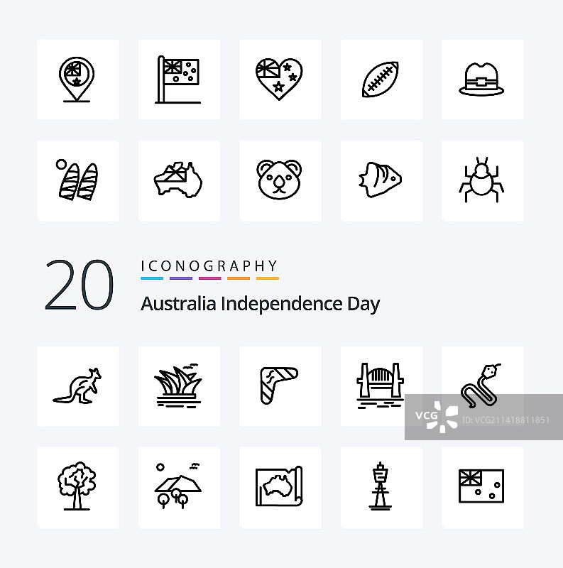 20个澳大利亚独立日线条图标包，如...图片素材