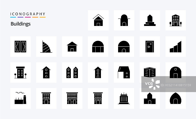 25个建筑实体字形图标包图片素材