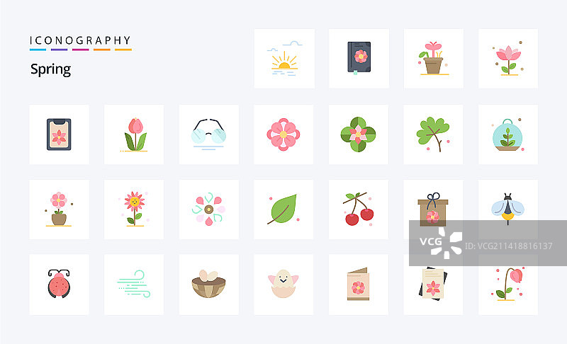 25个春季扁平彩色图标包图片素材