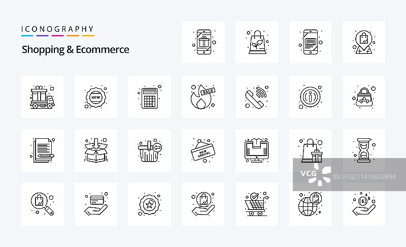25个购物电商线性图标包图片素材