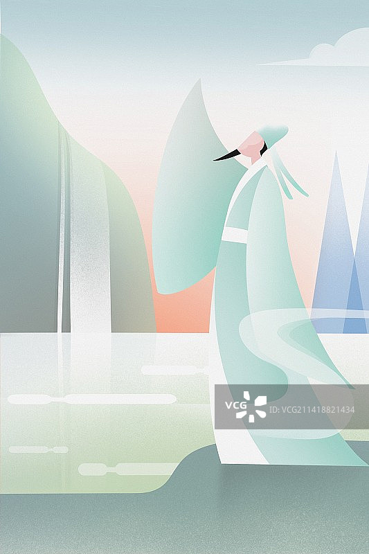 李白杜甫白居易诗人古代文学意境国风扁平插画图片素材