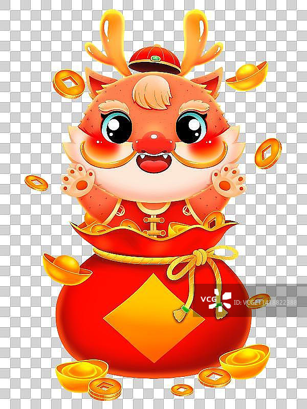 龙年新年春节抱福袋的小龙图片素材