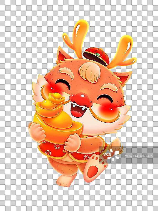 龙年新年春节抱一堆元宝的小龙图片素材